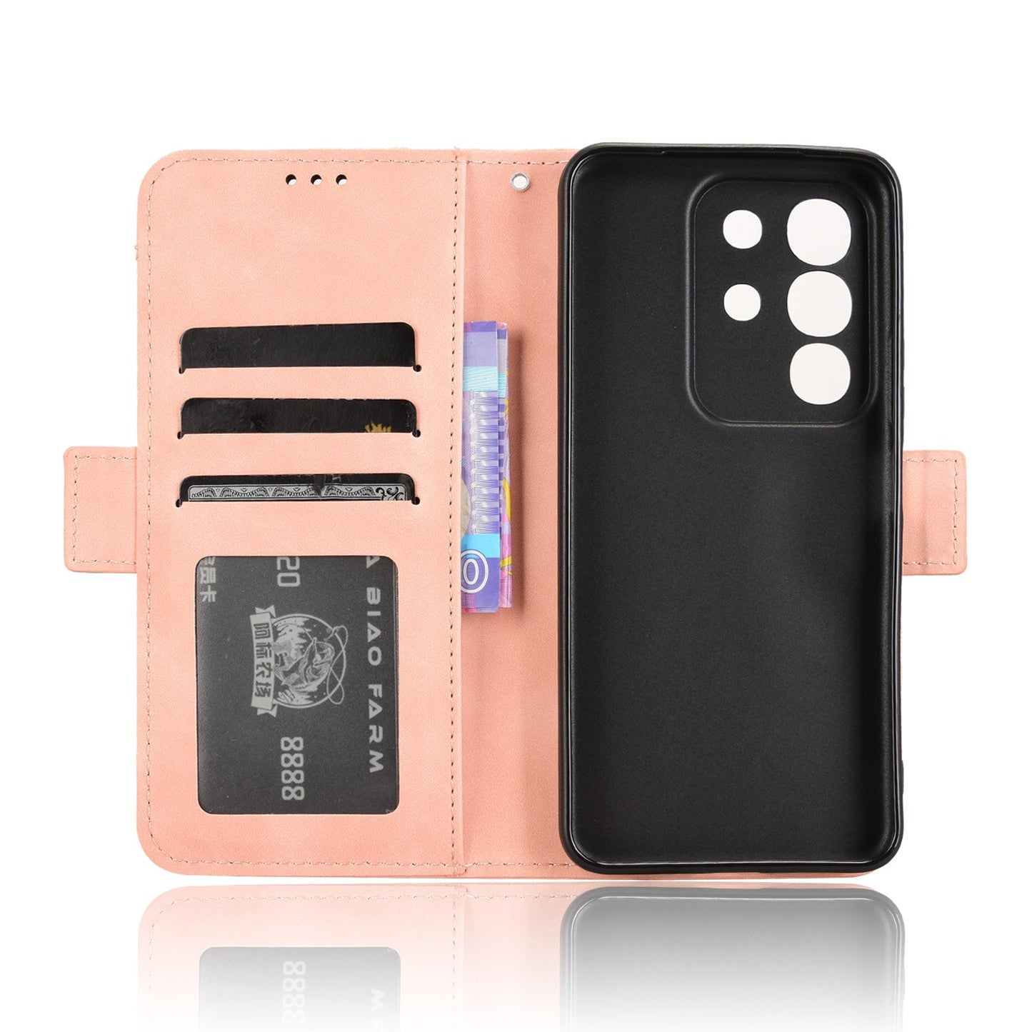 For vivo Y29 4G Leather Case Phone Wallet Cover with Multiple Card Slots - Pink