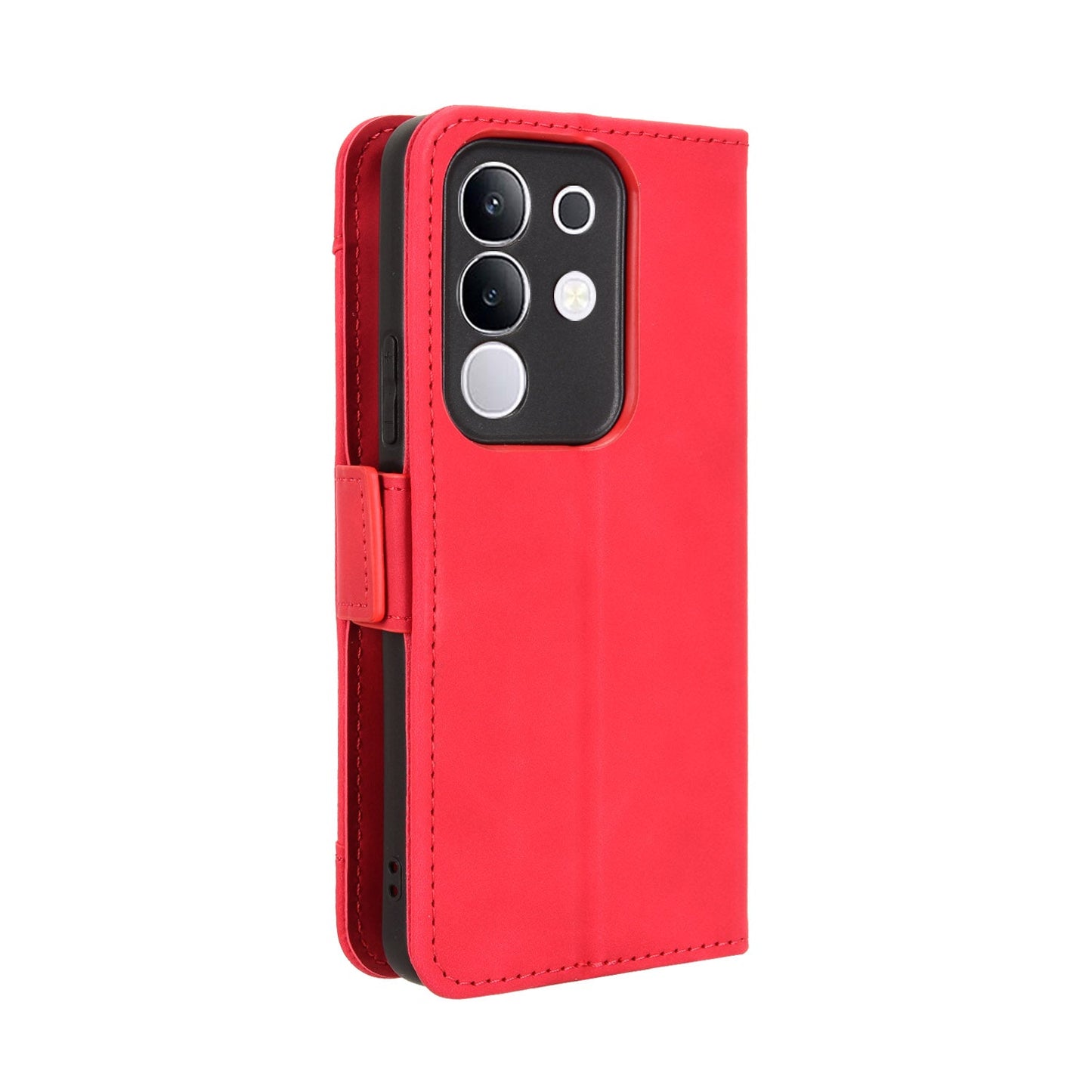 For vivo Y29 4G Leather Case Phone Wallet Cover with Multiple Card Slots - Red