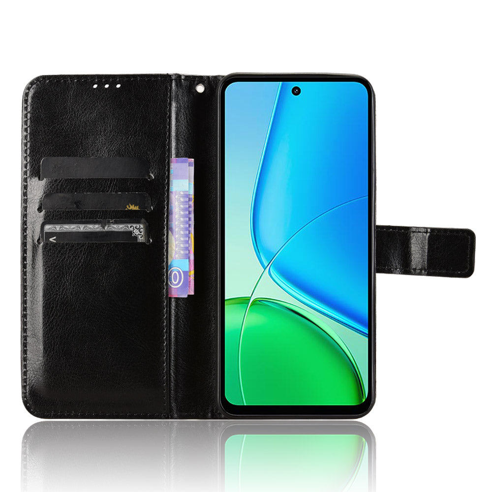 For vivo Y29 4G PU Leather Case with Strap Crazy Horse Texture Phone Wallet Cover - Black