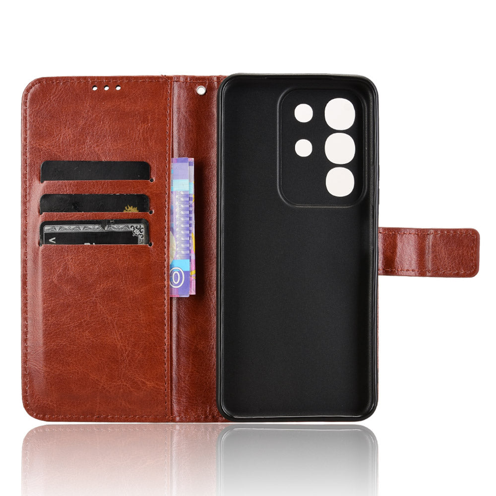 For vivo Y29 4G PU Leather Case with Strap Crazy Horse Texture Phone Wallet Cover - Brown