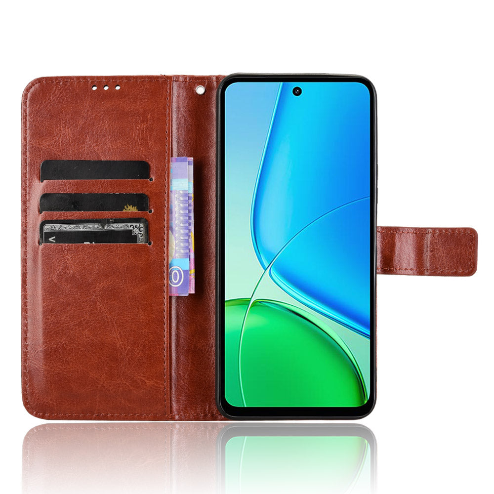 For vivo Y29 4G PU Leather Case with Strap Crazy Horse Texture Phone Wallet Cover - Brown