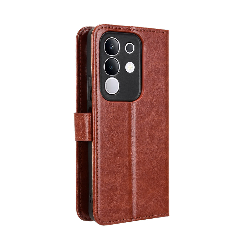 For vivo Y29 4G PU Leather Case with Strap Crazy Horse Texture Phone Wallet Cover - Brown