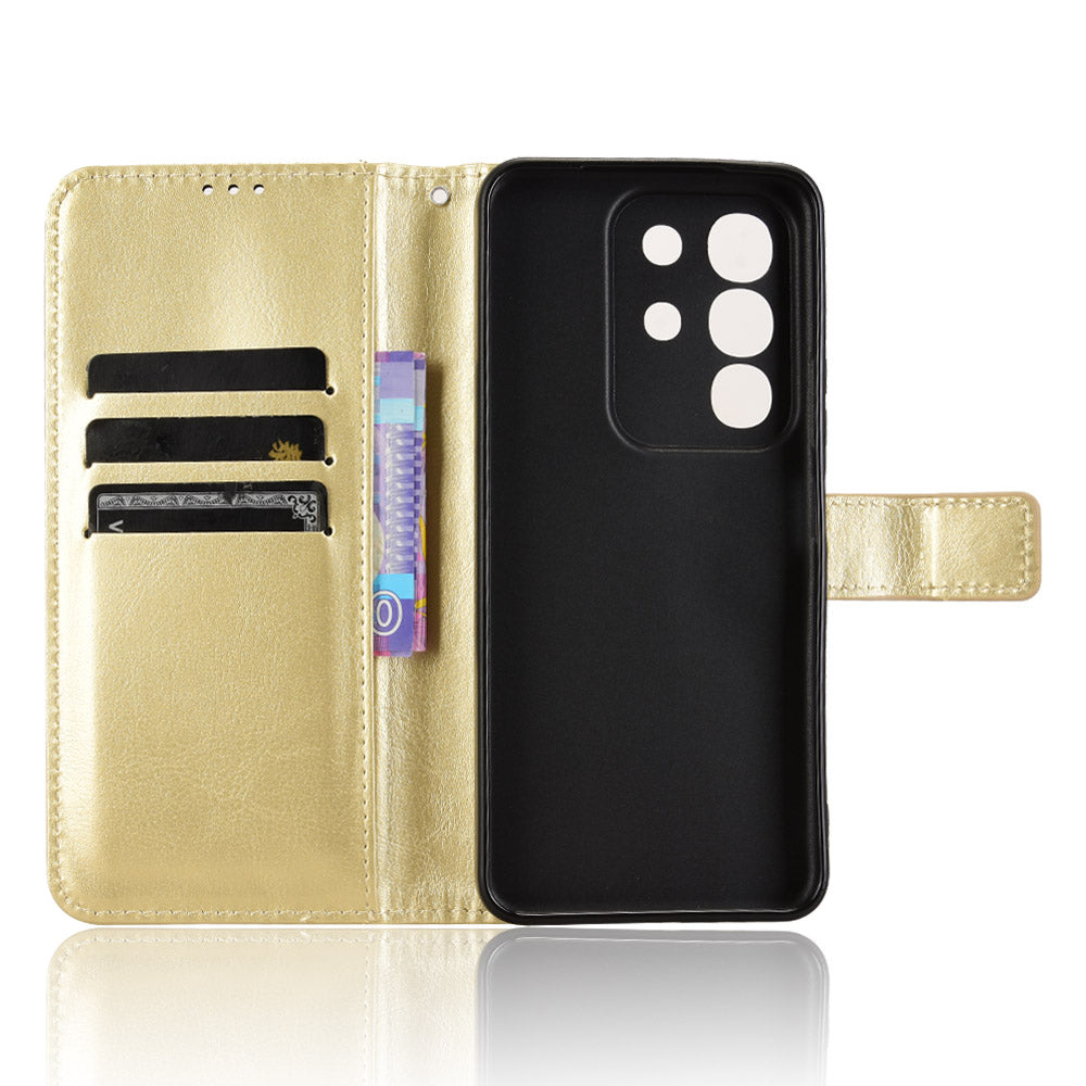 For vivo Y29 4G PU Leather Case with Strap Crazy Horse Texture Phone Wallet Cover - Gold