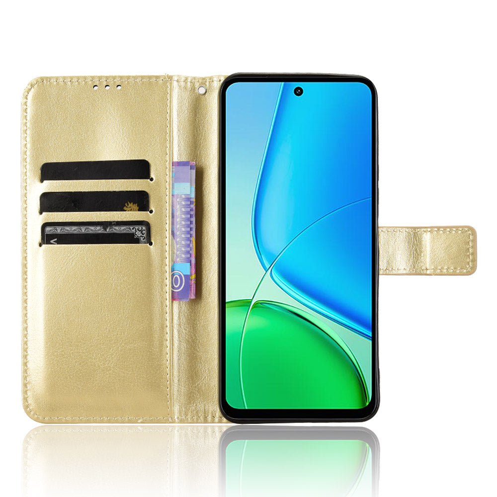 For vivo Y29 4G PU Leather Case with Strap Crazy Horse Texture Phone Wallet Cover - Gold