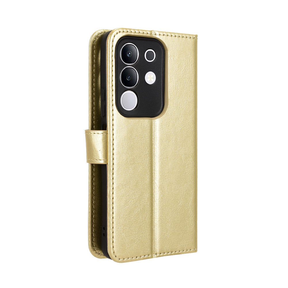 For vivo Y29 4G PU Leather Case with Strap Crazy Horse Texture Phone Wallet Cover - Gold