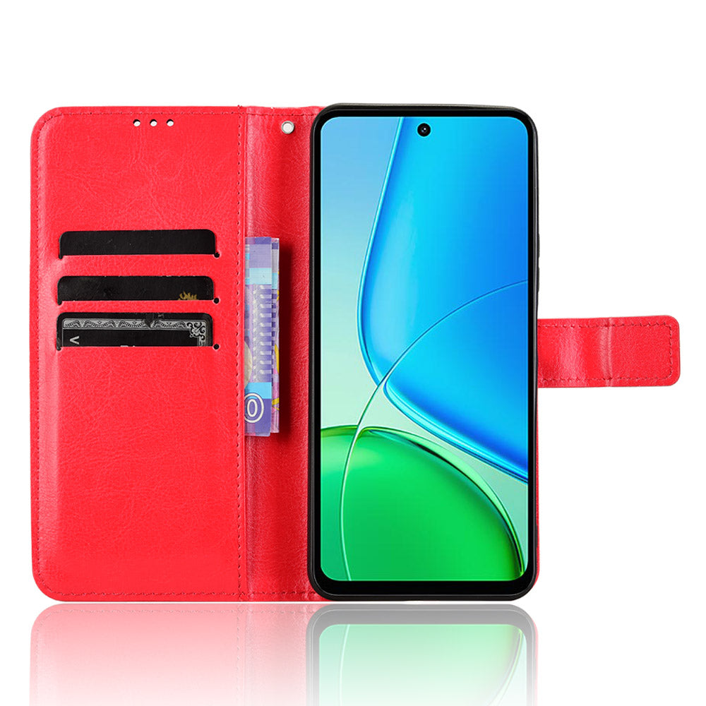 For vivo Y29 4G PU Leather Case with Strap Crazy Horse Texture Phone Wallet Cover - Red