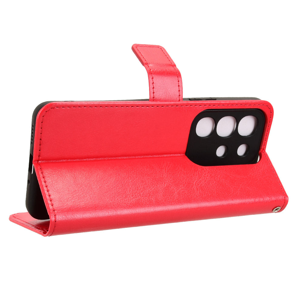 For vivo Y29 4G PU Leather Case with Strap Crazy Horse Texture Phone Wallet Cover - Red