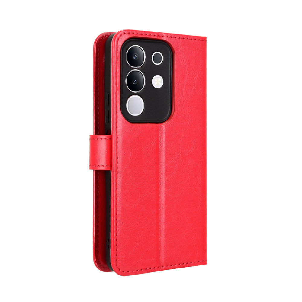 For vivo Y29 4G PU Leather Case with Strap Crazy Horse Texture Phone Wallet Cover - Red