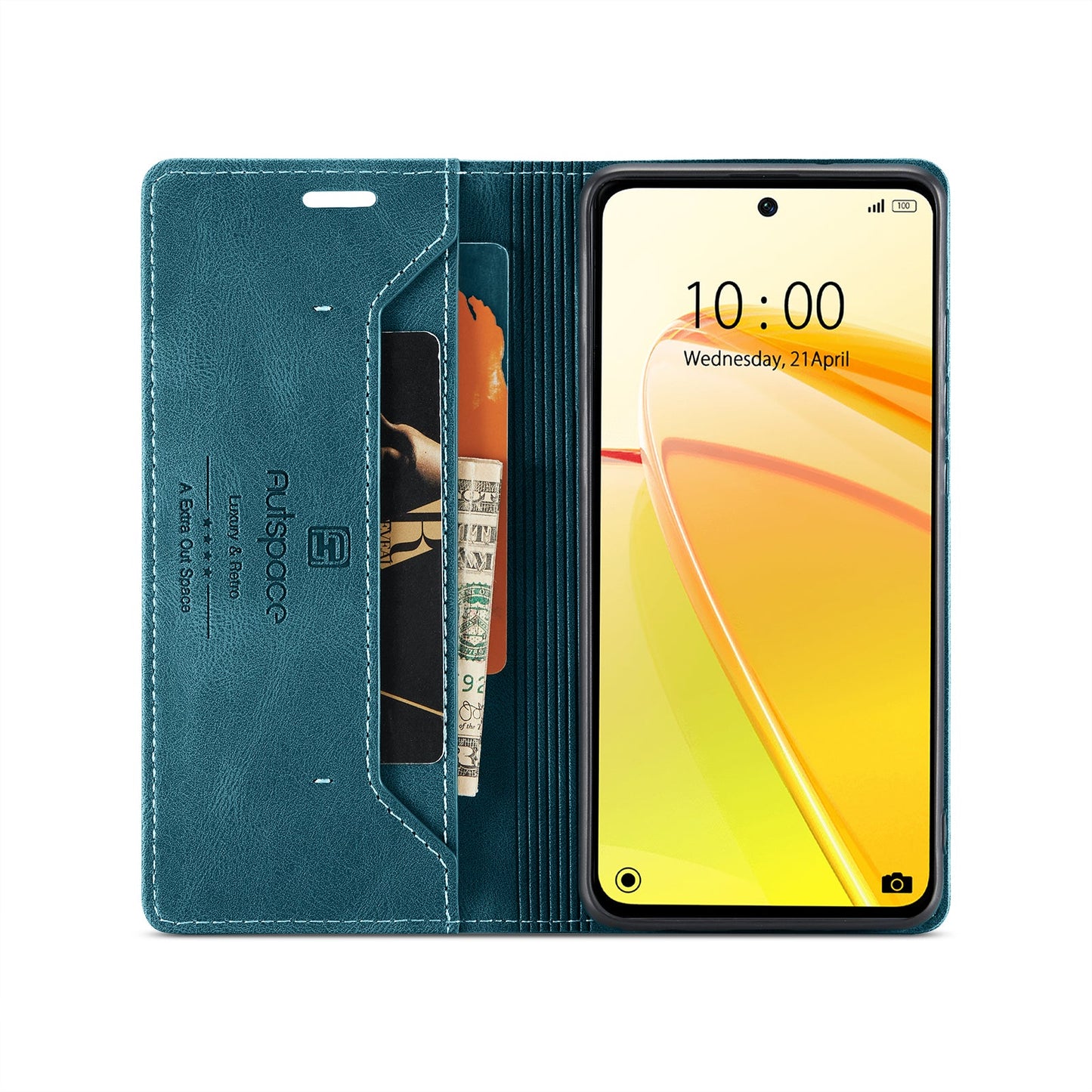 For Realme C55 4G Wallet Case AUTSPACE A01 Leather Stand Cover with RFID Blocking Card Holder - Blue