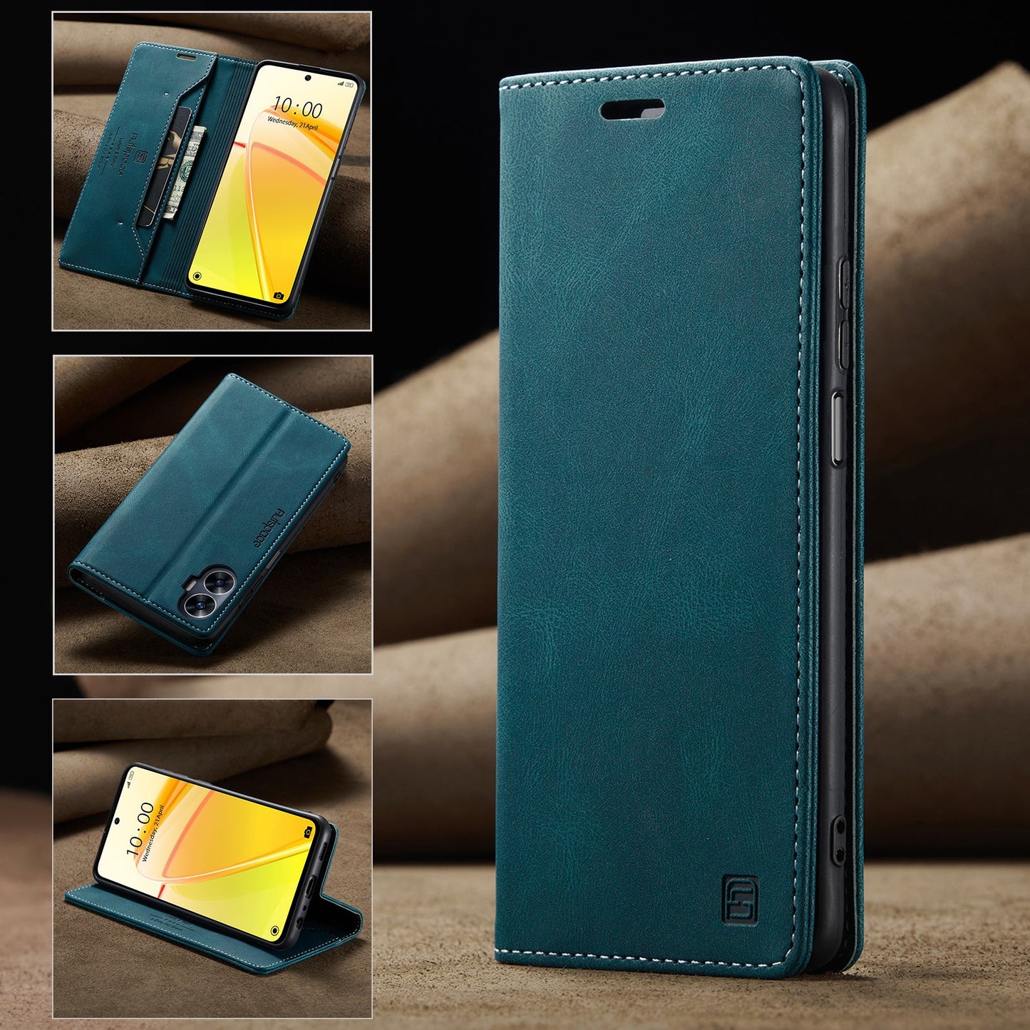 For Realme C55 4G Wallet Case AUTSPACE A01 Leather Stand Cover with RFID Blocking Card Holder - Blue