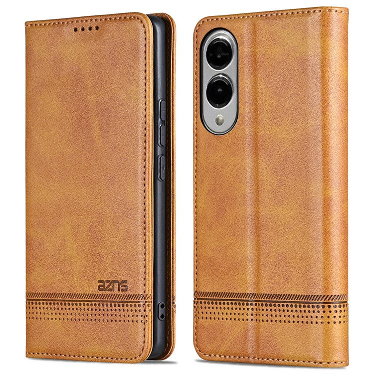 AZNS For Samsung Galaxy S25 Edge Case Cowhide Texture PU Leather Wallet Phone Cover - Brown
