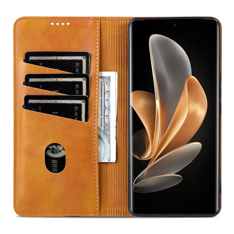 AZNS For Samsung Galaxy S25 Edge Case Cowhide Texture PU Leather Wallet Phone Cover - Brown