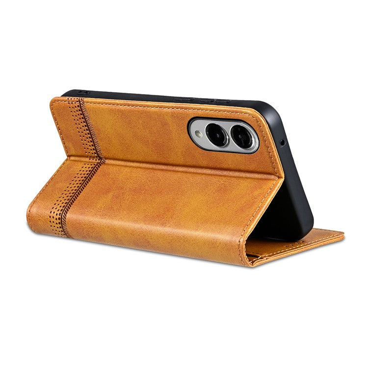 AZNS For Samsung Galaxy S25 Edge Case Cowhide Texture PU Leather Wallet Phone Cover - Brown