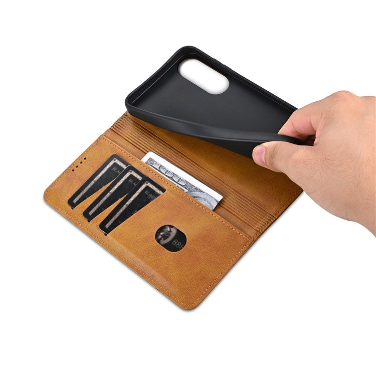 AZNS For Samsung Galaxy S25 Edge Case Cowhide Texture PU Leather Wallet Phone Cover - Brown