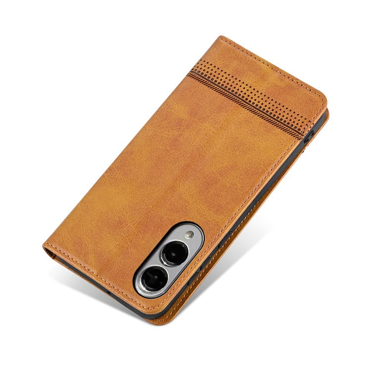 AZNS For Samsung Galaxy S25 Edge Case Cowhide Texture PU Leather Wallet Phone Cover - Brown