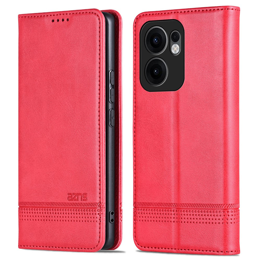 AZNS For Oppo Reno13 F 5G Case Cowhide Texture PU Leather Wallet Phone Cover - Red