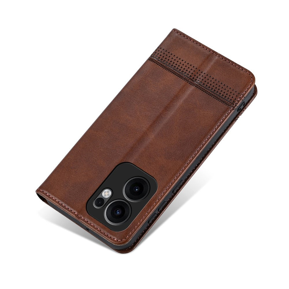 AZNS For Oppo Reno13 F 5G Case Cowhide Texture PU Leather Wallet Phone Cover - Coffee