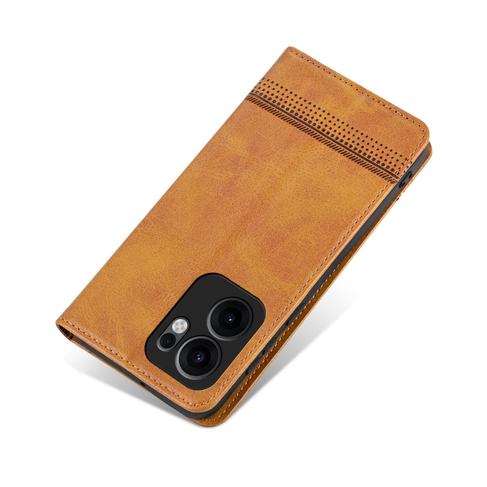 AZNS For Oppo Reno13 F 5G Case Cowhide Texture PU Leather Wallet Phone Cover - Brown