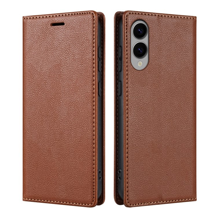 For Samsung Galaxy S25 Edge Wallet Case Magnetic Closure PU Leather Phone Cover - Brown