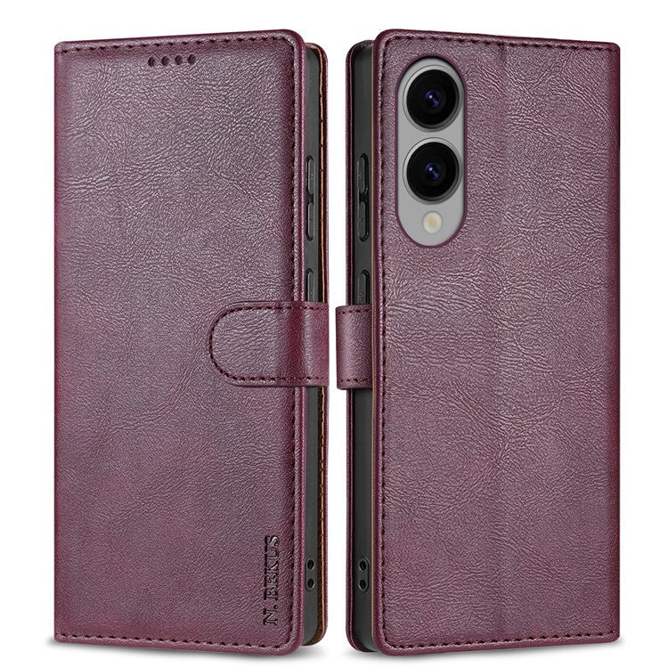 N.BEKUS CSJ-001 For 	Samsung Galaxy S25 Edge Stand Case PU Leather Wallet Phone Cover - Wine Red