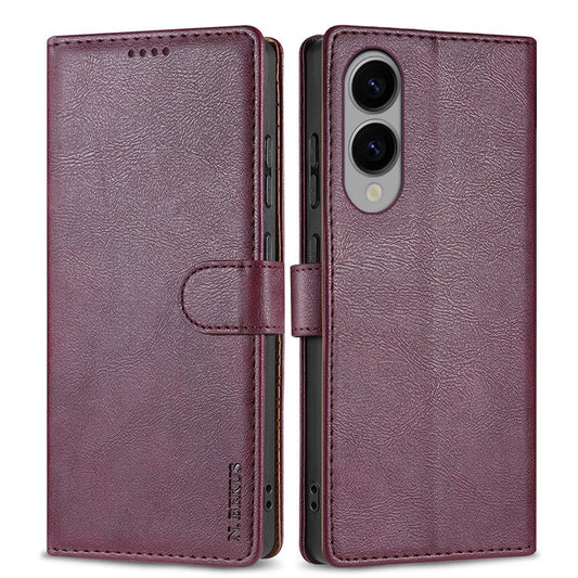 N.BEKUS CSJ-001 For 	Samsung Galaxy S25 Edge Stand Case PU Leather Wallet Phone Cover - Wine Red