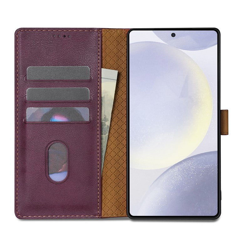 N.BEKUS CSJ-001 For 	Samsung Galaxy S25 Edge Stand Case PU Leather Wallet Phone Cover - Wine Red