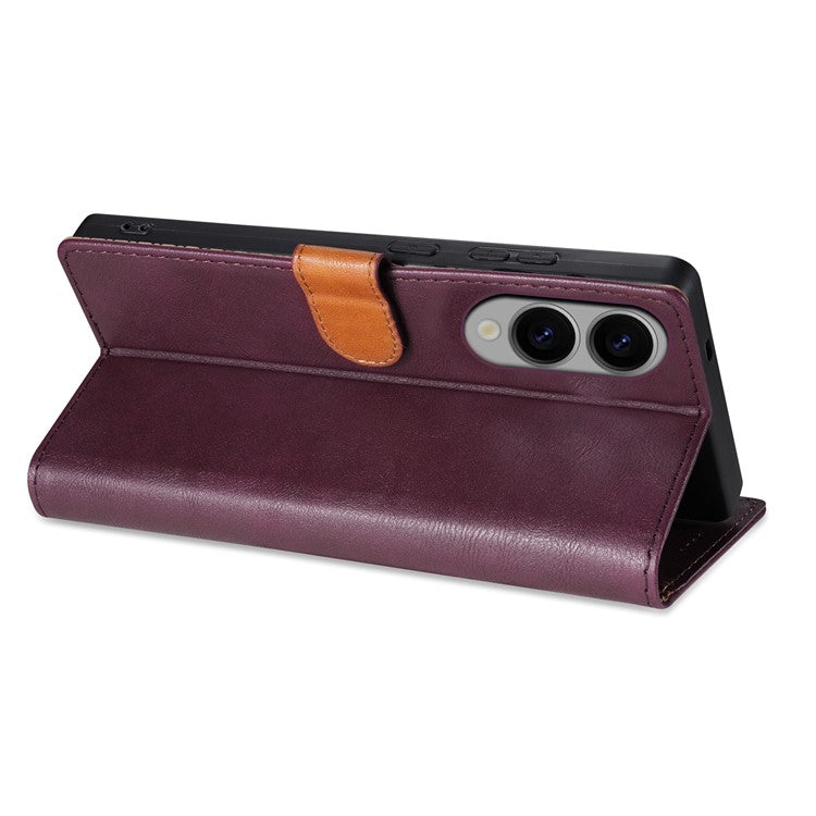 N.BEKUS CSJ-001 For 	Samsung Galaxy S25 Edge Stand Case PU Leather Wallet Phone Cover - Wine Red