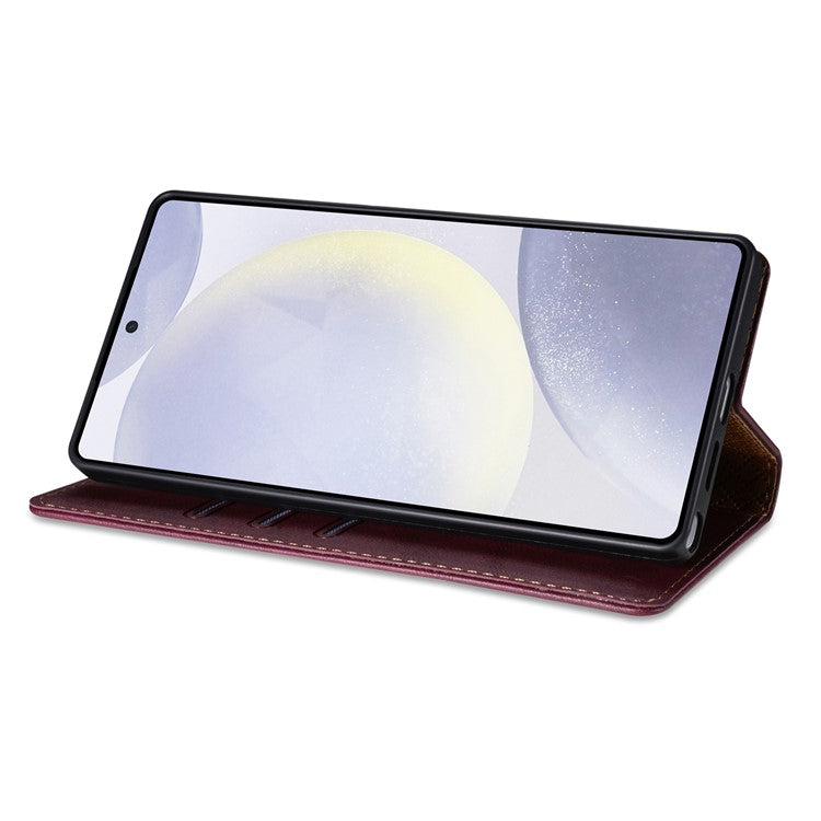 N.BEKUS CSJ-001 For 	Samsung Galaxy S25 Edge Stand Case PU Leather Wallet Phone Cover - Wine Red