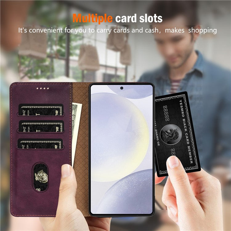 N.BEKUS CSJ-001 For 	Samsung Galaxy S25 Edge Stand Case PU Leather Wallet Phone Cover - Wine Red