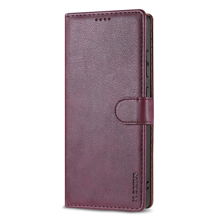 N.BEKUS CSJ-001 For 	Samsung Galaxy S25 Edge Stand Case PU Leather Wallet Phone Cover - Wine Red