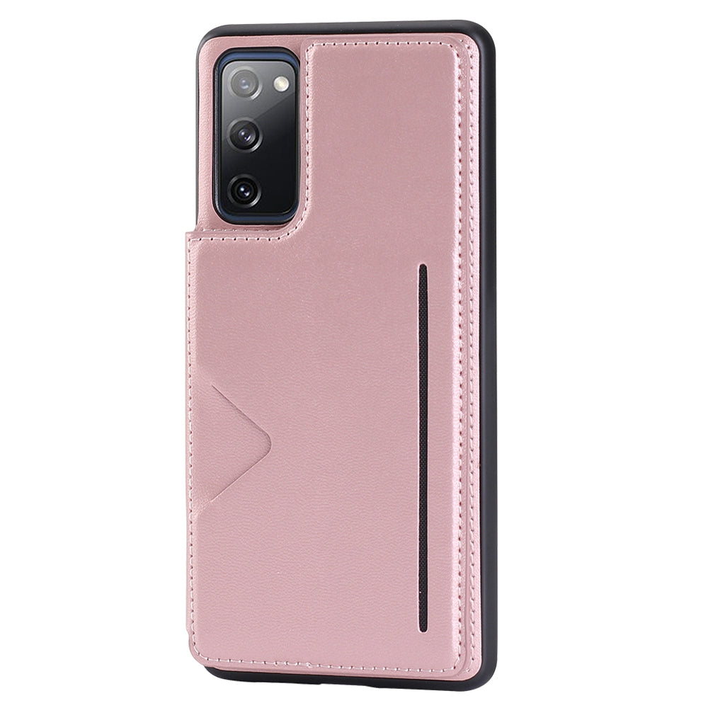 HANMAN Mika Series For Samsung Galaxy S20 FE / S20 FE 5G / S20 FE 2022 / S20 Lite Magnetic Card Slots Phone Case PU Leather Coated TPU Cover - Rose Gold