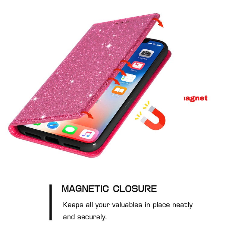 For Samsung Galaxy S25 Edge Case Glittery PU Leather + TPU Card Slot Phone Cover - Rose
