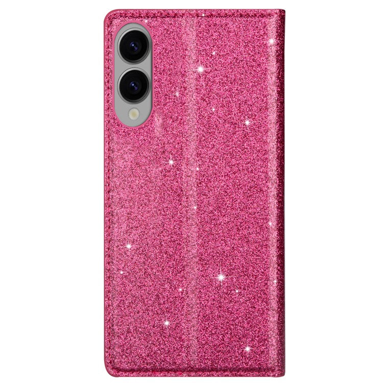 For Samsung Galaxy S25 Edge Case Glittery PU Leather + TPU Card Slot Phone Cover - Rose