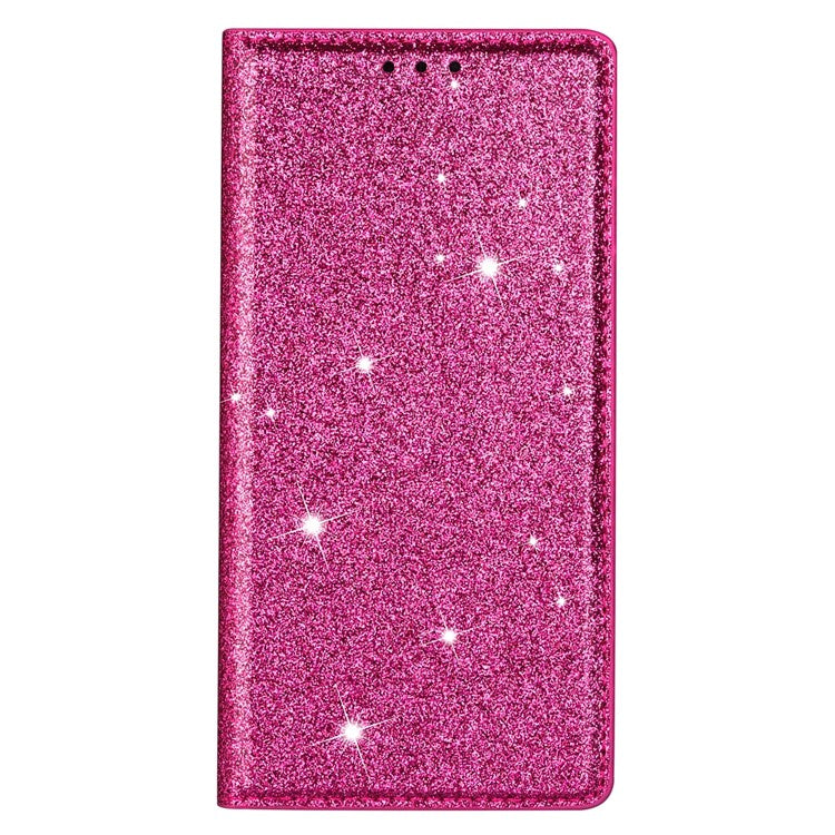 For Samsung Galaxy S25 Edge Case Glittery PU Leather + TPU Card Slot Phone Cover - Rose