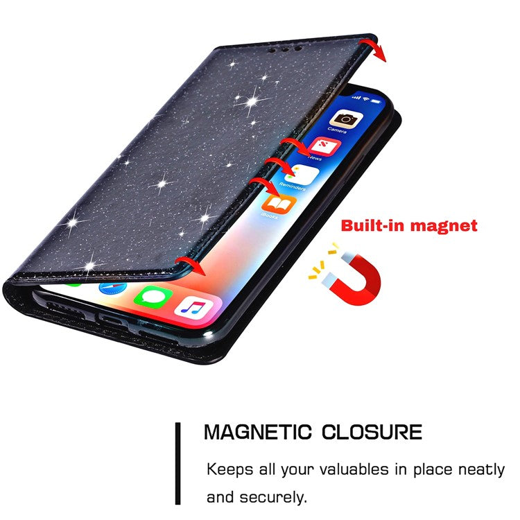 For Samsung Galaxy S25 Edge Case Glittery PU Leather + TPU Card Slot Phone Cover - Black