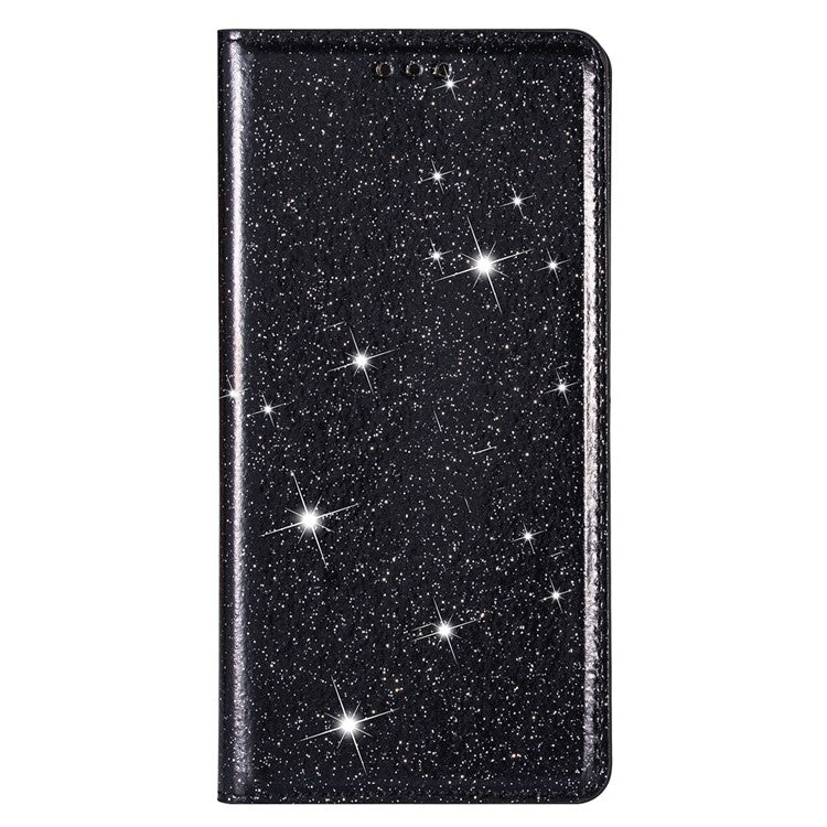 For Samsung Galaxy S25 Edge Case Glittery PU Leather + TPU Card Slot Phone Cover - Black