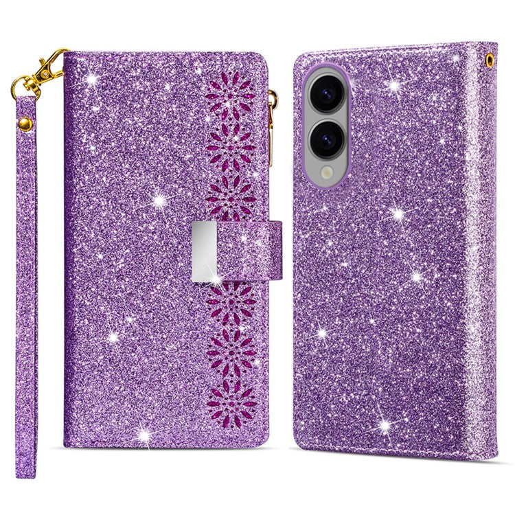 For Samsung Galaxy S25 Edge Case Starry Sky Carving Leather Wallet Phone Cover - Purple