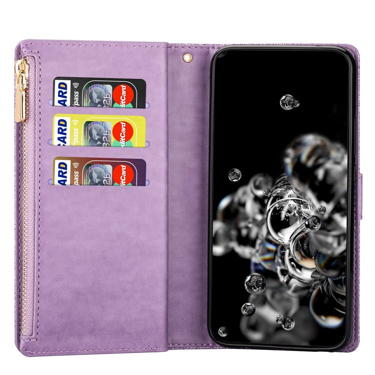 For Samsung Galaxy S25 Edge Case Starry Sky Carving Leather Wallet Phone Cover - Purple