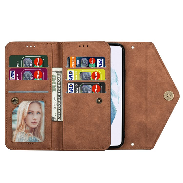 N.BEKUS For Samsung Galaxy S25 Edge Cases Skin-Touch Leather Wallet Phone Cover with Straps - Brown
