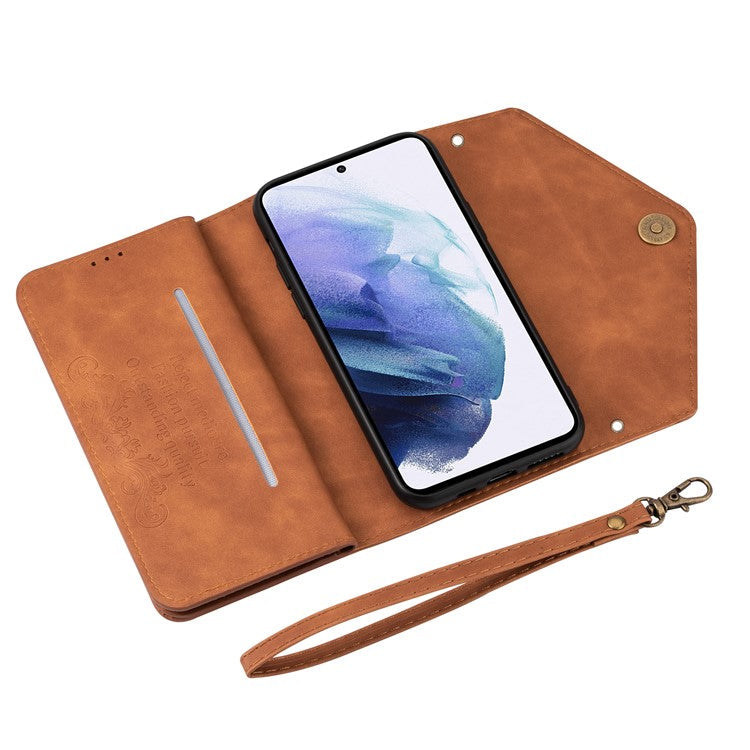 N.BEKUS For Samsung Galaxy S25 Edge Cases Skin-Touch Leather Wallet Phone Cover with Straps - Brown