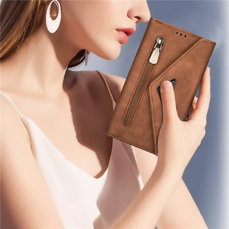 N.BEKUS For Samsung Galaxy S25 Edge Cases Skin-Touch Leather Wallet Phone Cover with Straps - Brown