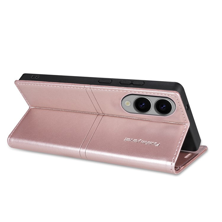 For Samsung Galaxy S25 Edge Wallet Case Magnetic Closing Leather Phone Cover - Rose Gold