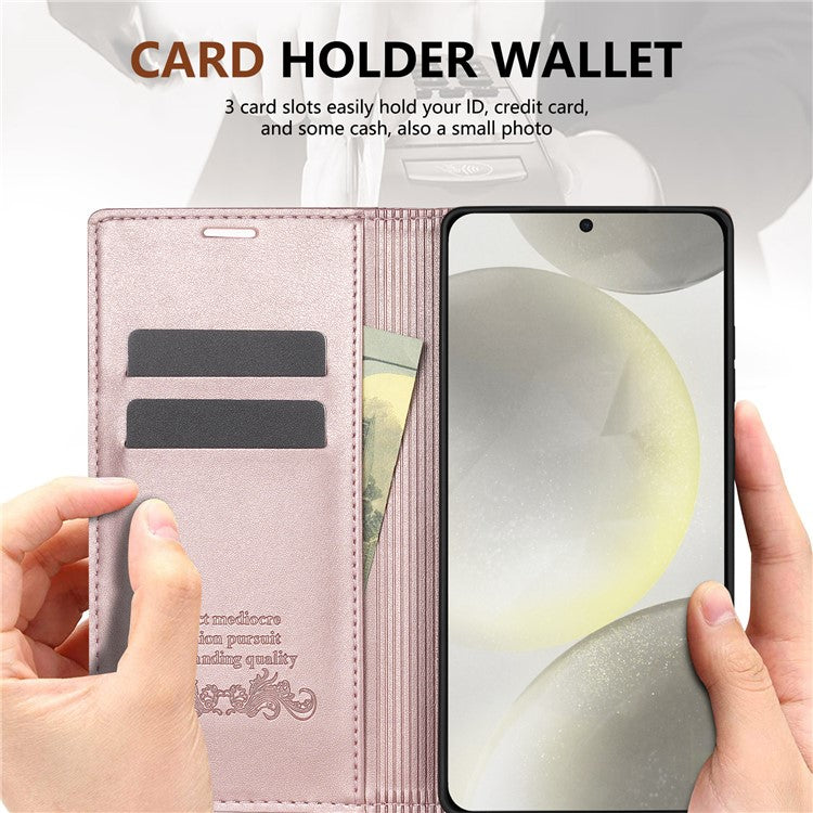 For Samsung Galaxy S25 Edge Wallet Case Magnetic Closing Leather Phone Cover - Rose Gold