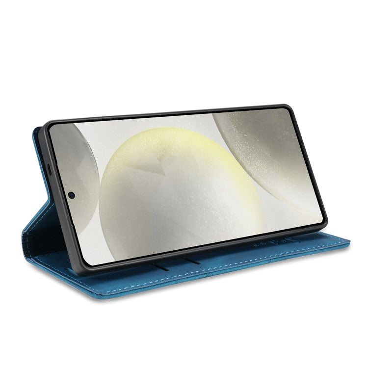 For Samsung Galaxy S25 Edge Wallet Case Magnetic Closing Leather Phone Cover - Blue