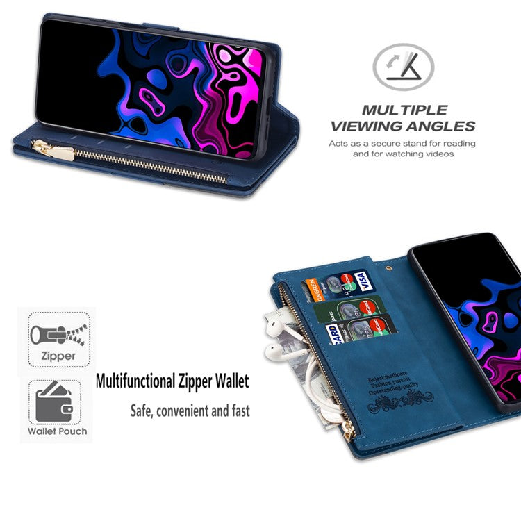 For Samsung Galaxy S25 Edge Wallet Case Color Splicing Leather Phone Cover with Stand - Blue