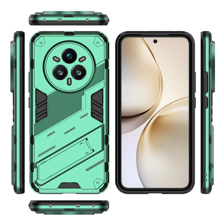 For Realme 14 Pro+ 5G Case PC + TPU Shockproof Phone Cover with Kickstand - Green