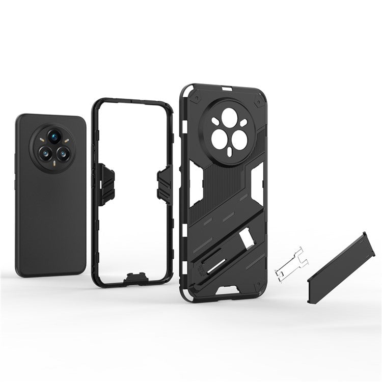 For Realme 14 Pro+ 5G Case PC + TPU Shockproof Phone Cover with Kickstand - Dark Blue
