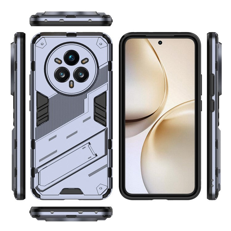 For Realme 14 Pro+ 5G Case PC + TPU Shockproof Phone Cover with Kickstand - Dark Blue