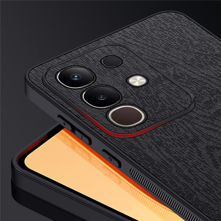 For vivo Y29 4G Case Wood Texture PU Leather Coated PC TPU Phone Cover - Blue