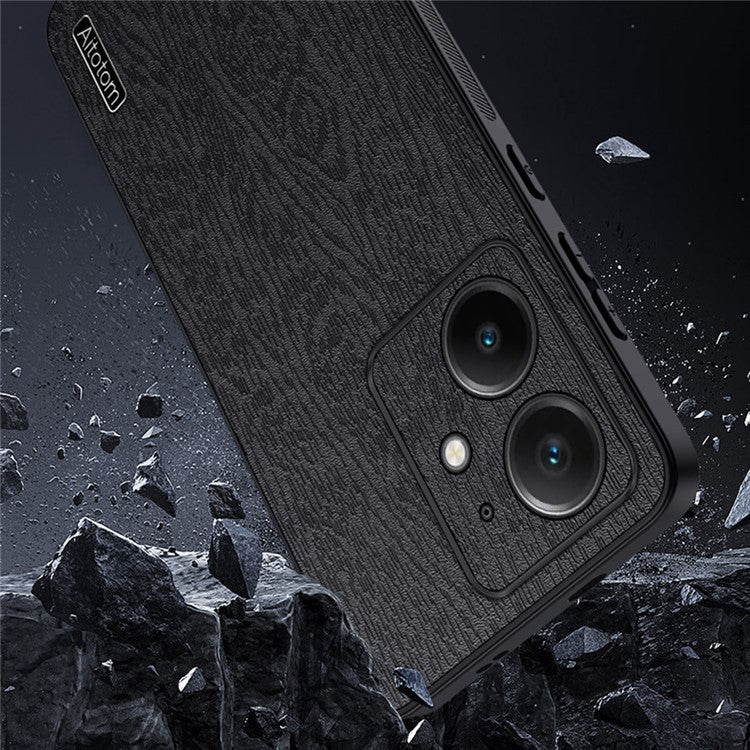 For Realme Neo7 SE 5G Case Wood Texture PU Leather Coated PC TPU Phone Cover - Blue